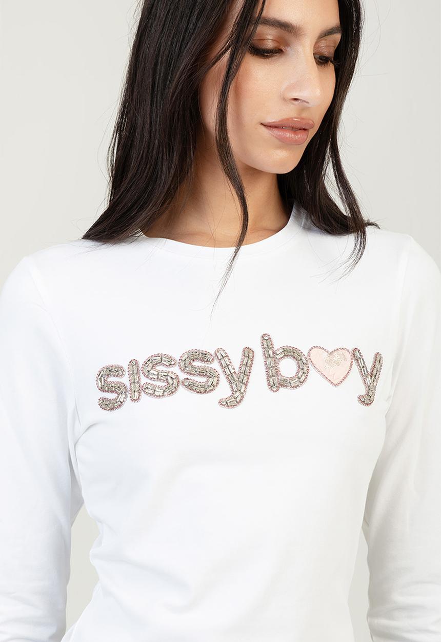 SISSY BOY - Long Sleeve Regular T-Shirt With 3D Pink Branded Transfer - White