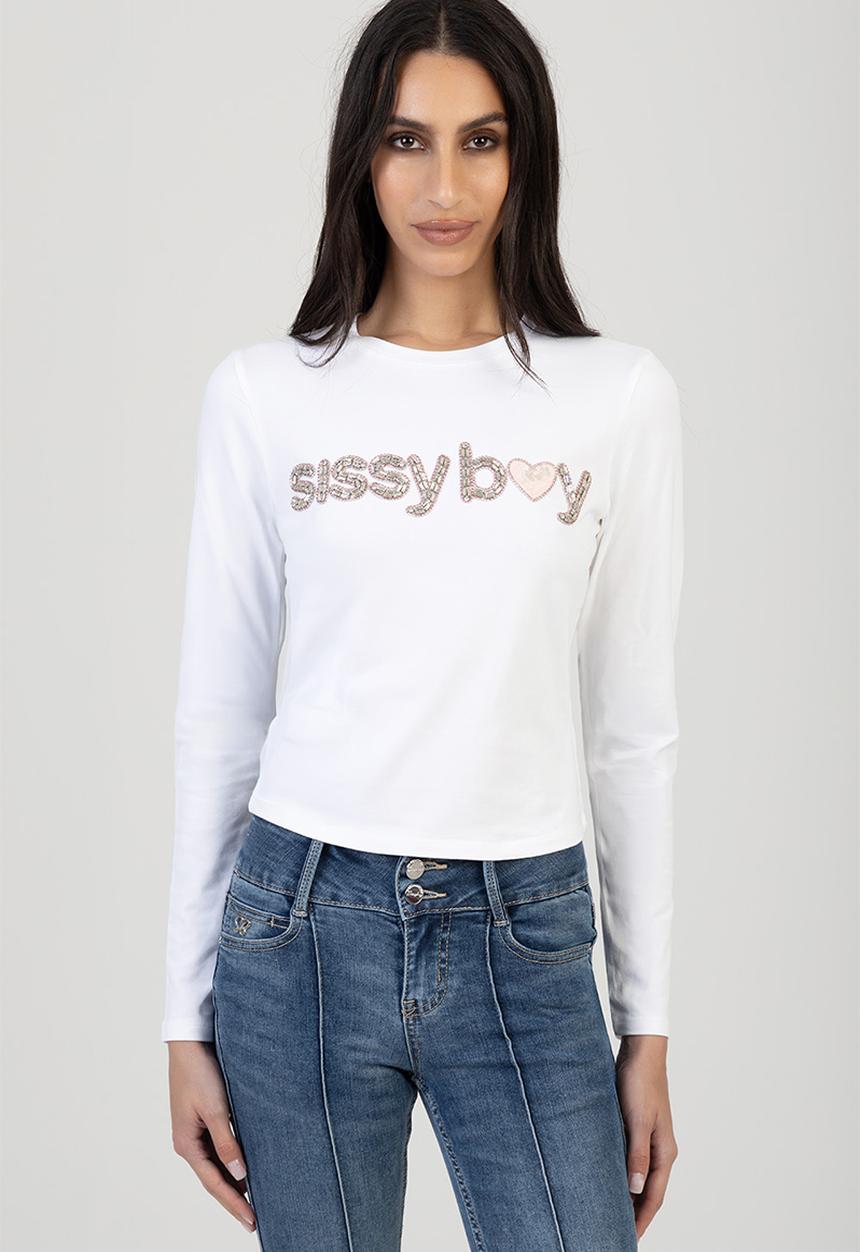 SISSY BOY - Long Sleeve Regular T-Shirt With 3D Pink Branded Transfer - White