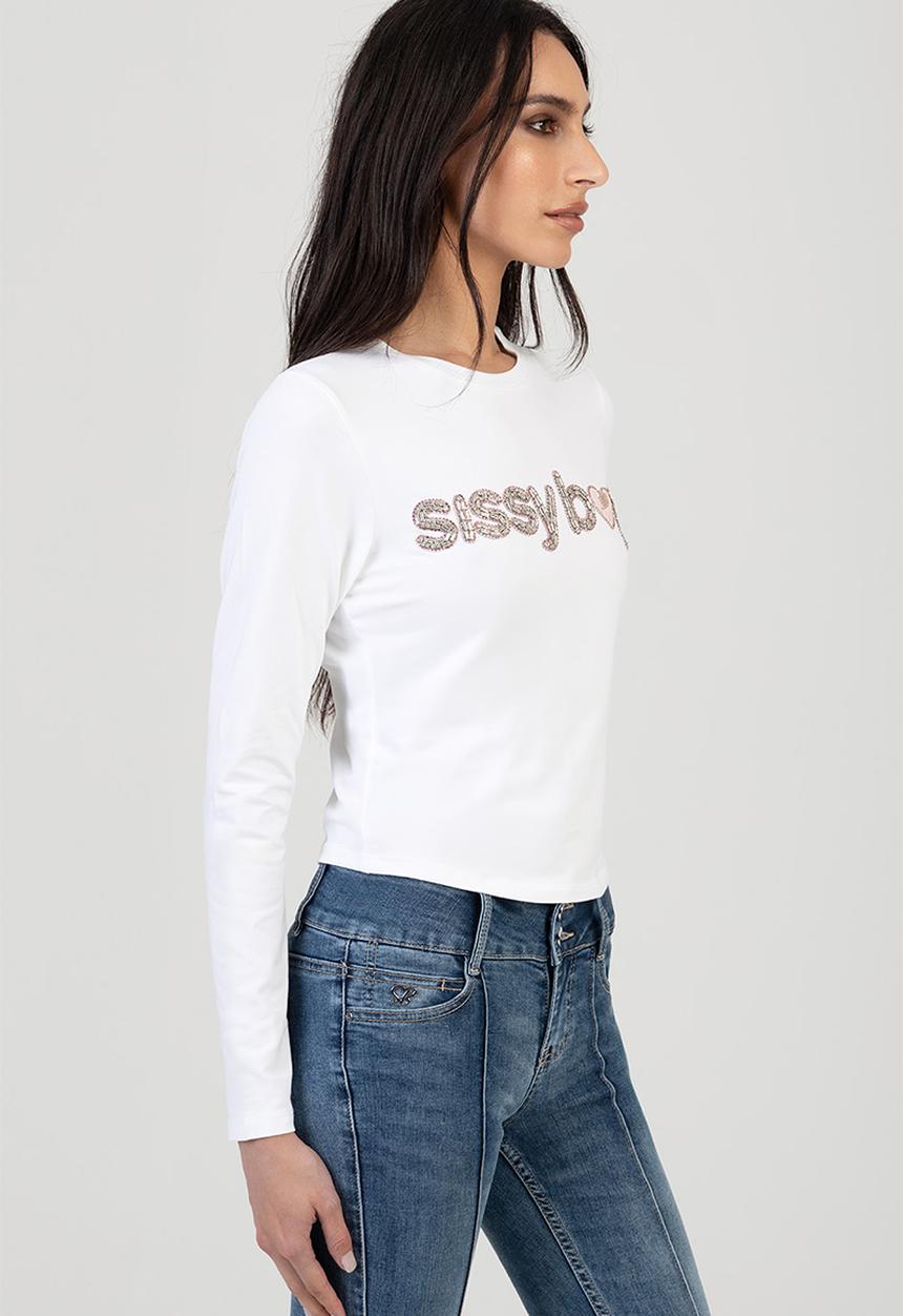 SISSY BOY - Long Sleeve Regular T-Shirt With 3D Pink Branded Transfer - White