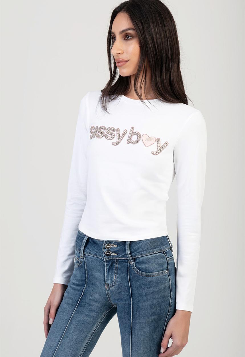 SISSY BOY - Long Sleeve Regular T-Shirt With 3D Pink Branded Transfer - White
