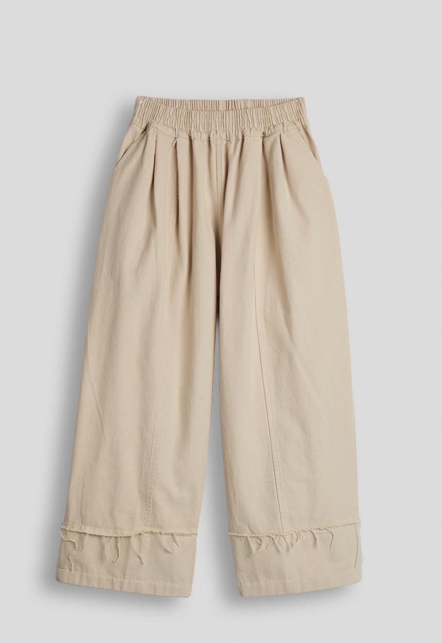 Pop Candy - Frayed edged cuff wide leg pants - desert sand