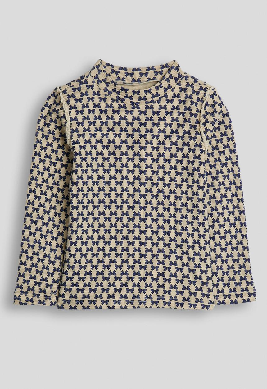 Pop Candy - Ribbed long sleeved tee - navy bow aop/beige