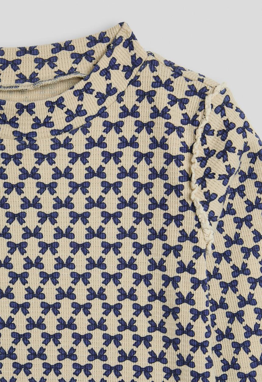Pop Candy - Ribbed long sleeved tee - navy bow aop/beige