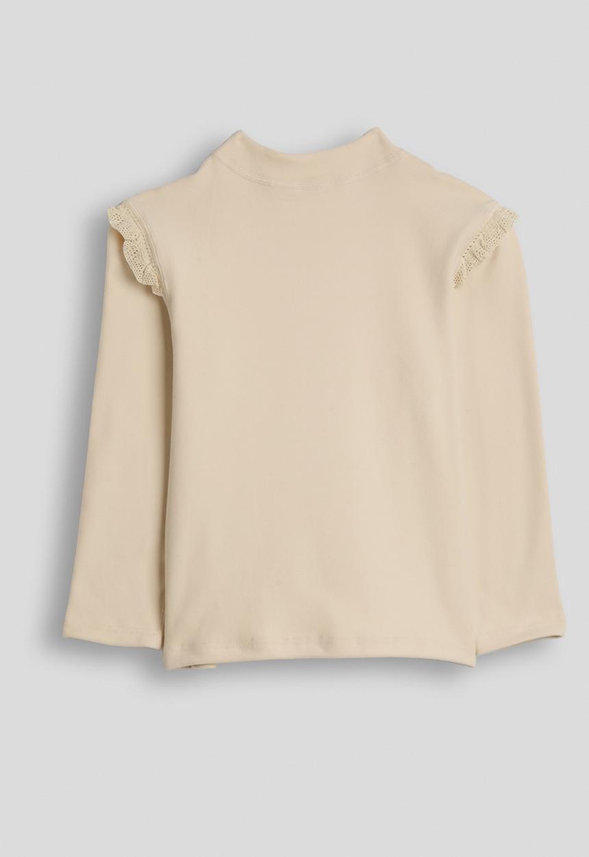 Pop Candy - Crochet ruffle top with embroidered bow - beige