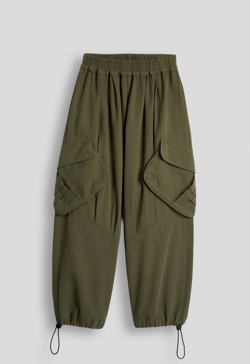 Pop Candy - Drawstring hem cargo pants with large side pockets - moss green