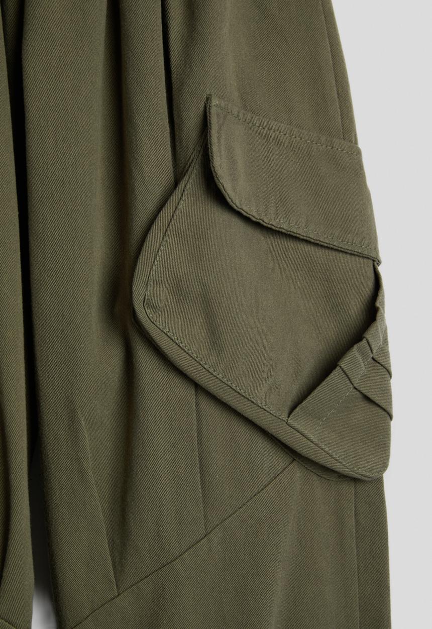 Pop Candy - Drawstring hem cargo pants with large side pockets - moss green