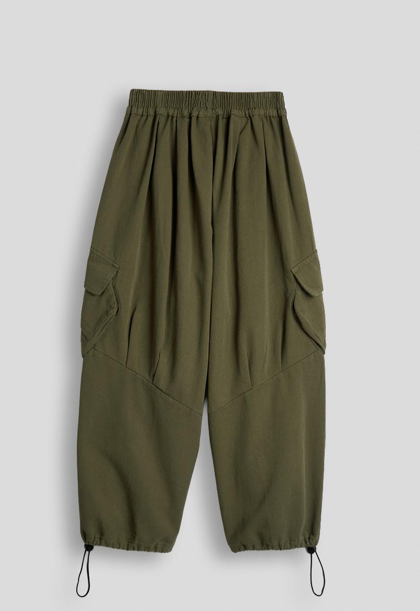 Pop Candy - Drawstring hem cargo pants with large side pockets - moss green