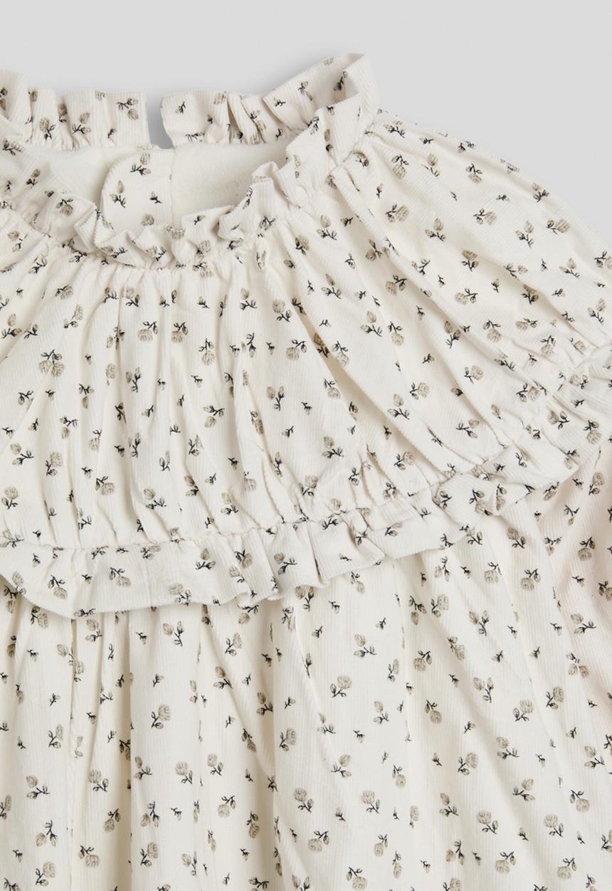 Pop Candy - Ditsy floral oversized ruffle collar dress - off white