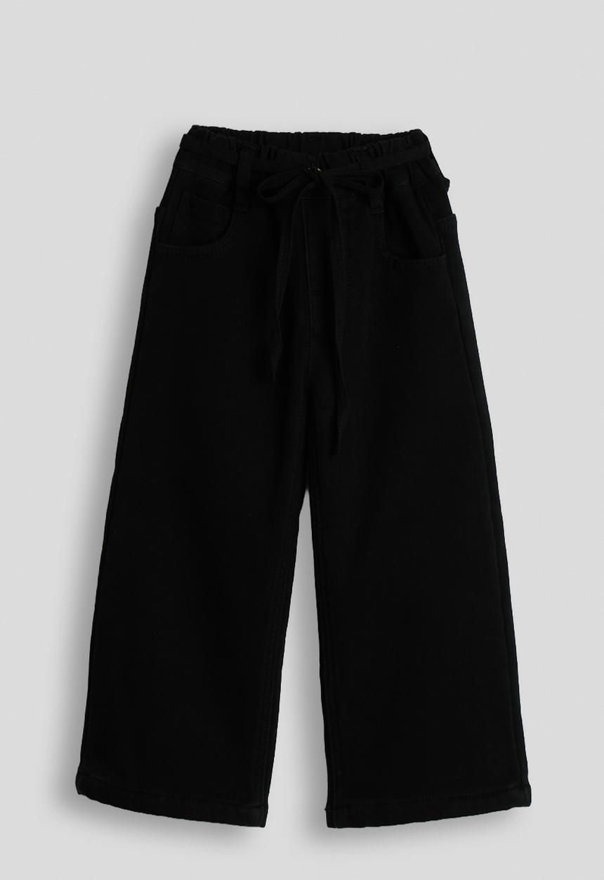 Pop Candy - Wide leg denim jeans with fabric tie belt - black