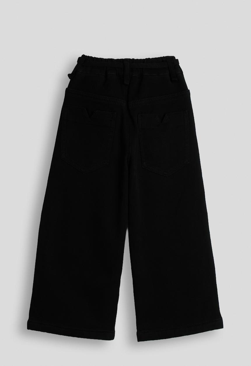 Pop Candy - Wide leg denim jeans with fabric tie belt - black