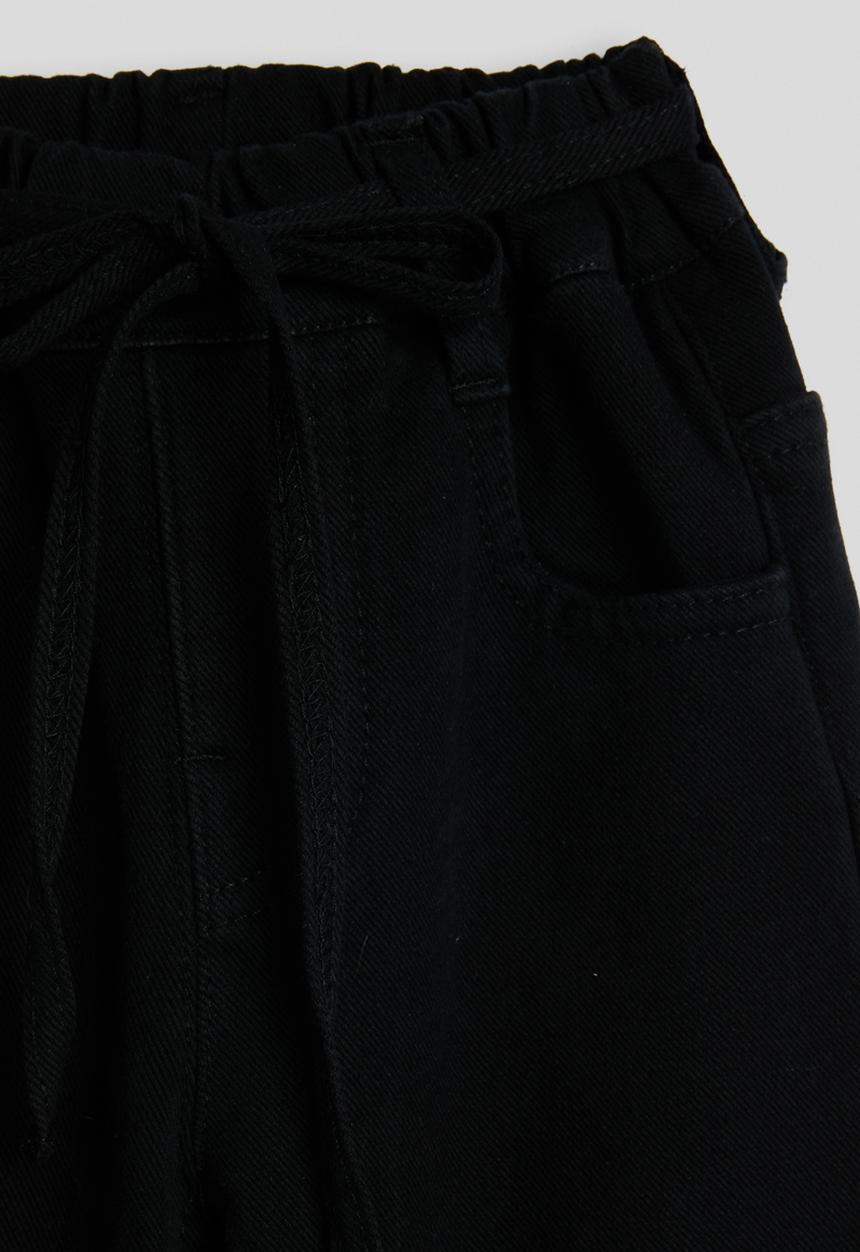 Pop Candy - Wide leg denim jeans with fabric tie belt - black