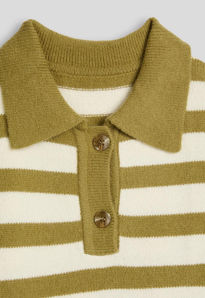 Pop Candy - Knit polo shirt-style dress - moss green stripe