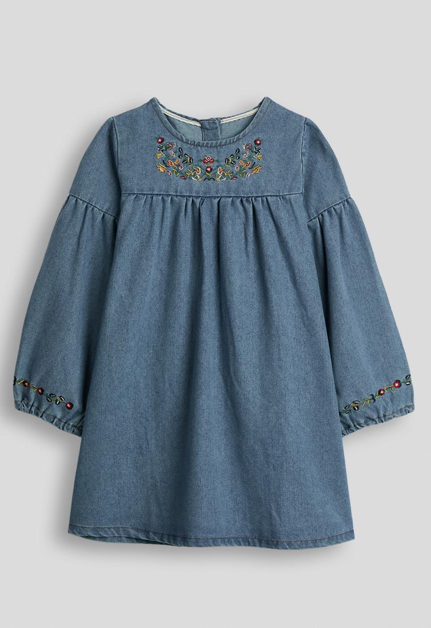 Pop Candy - Denim embroidered floral motif dress - blue