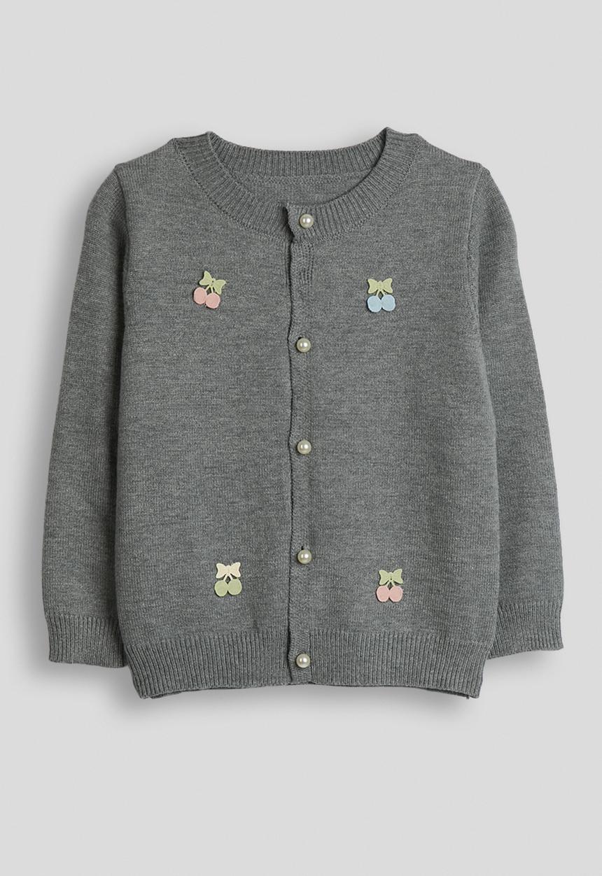 【新品未使用】Organdy Embroider Tops Cherry applique cardigan - grey