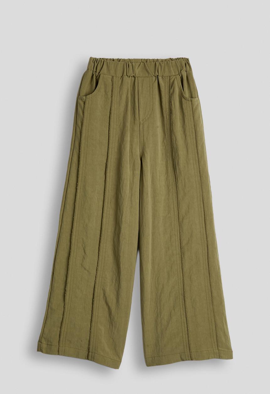 Pop Candy - Taslon seam-detailed wide leg pants - khaki green