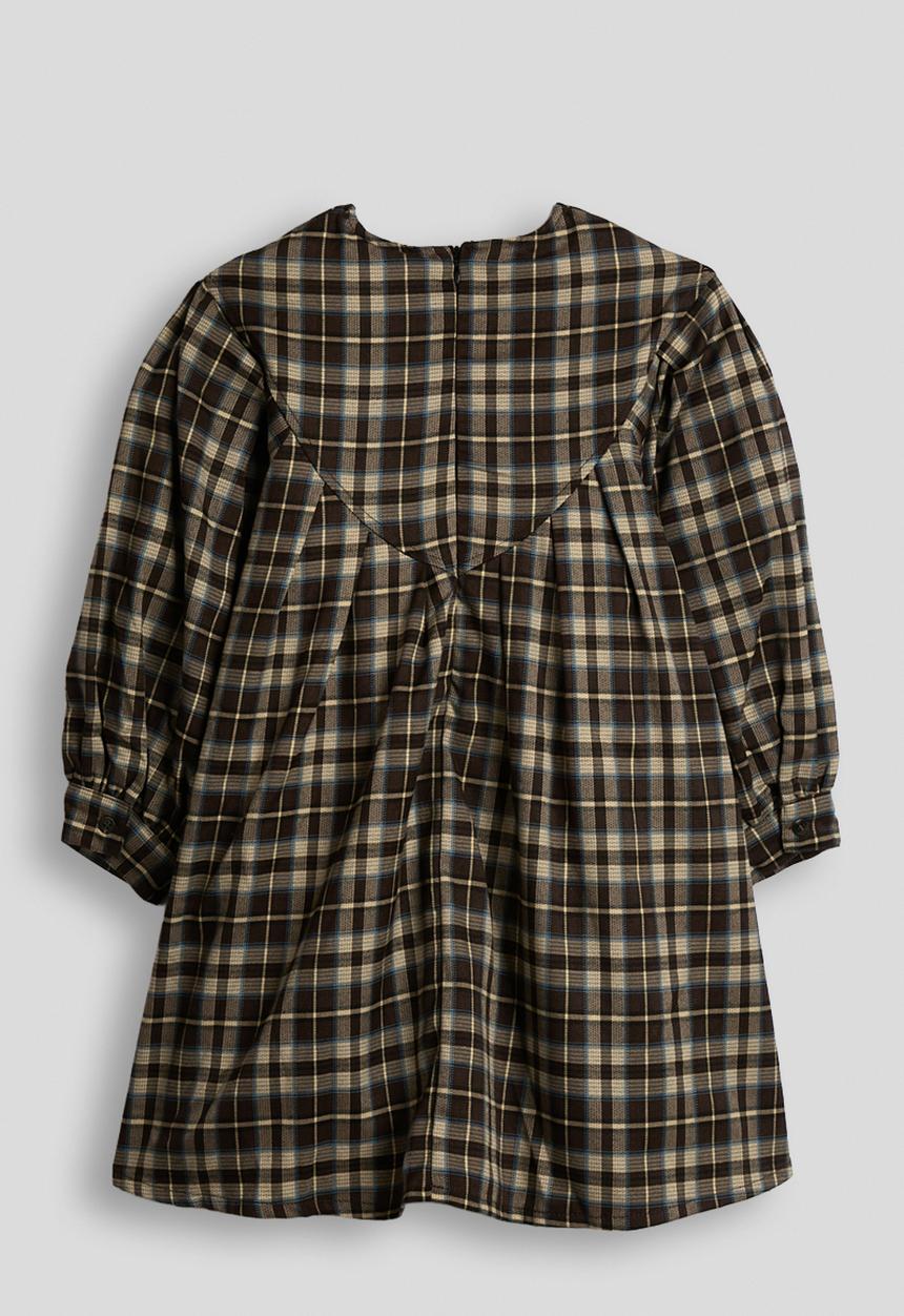 Pop Candy - Check print bib yoke dress - dark brown