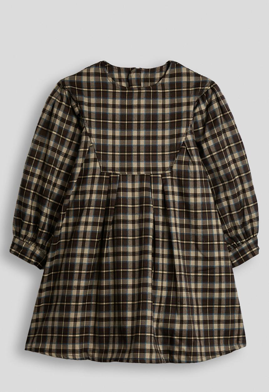 Pop Candy - Check print bib yoke dress - dark brown
