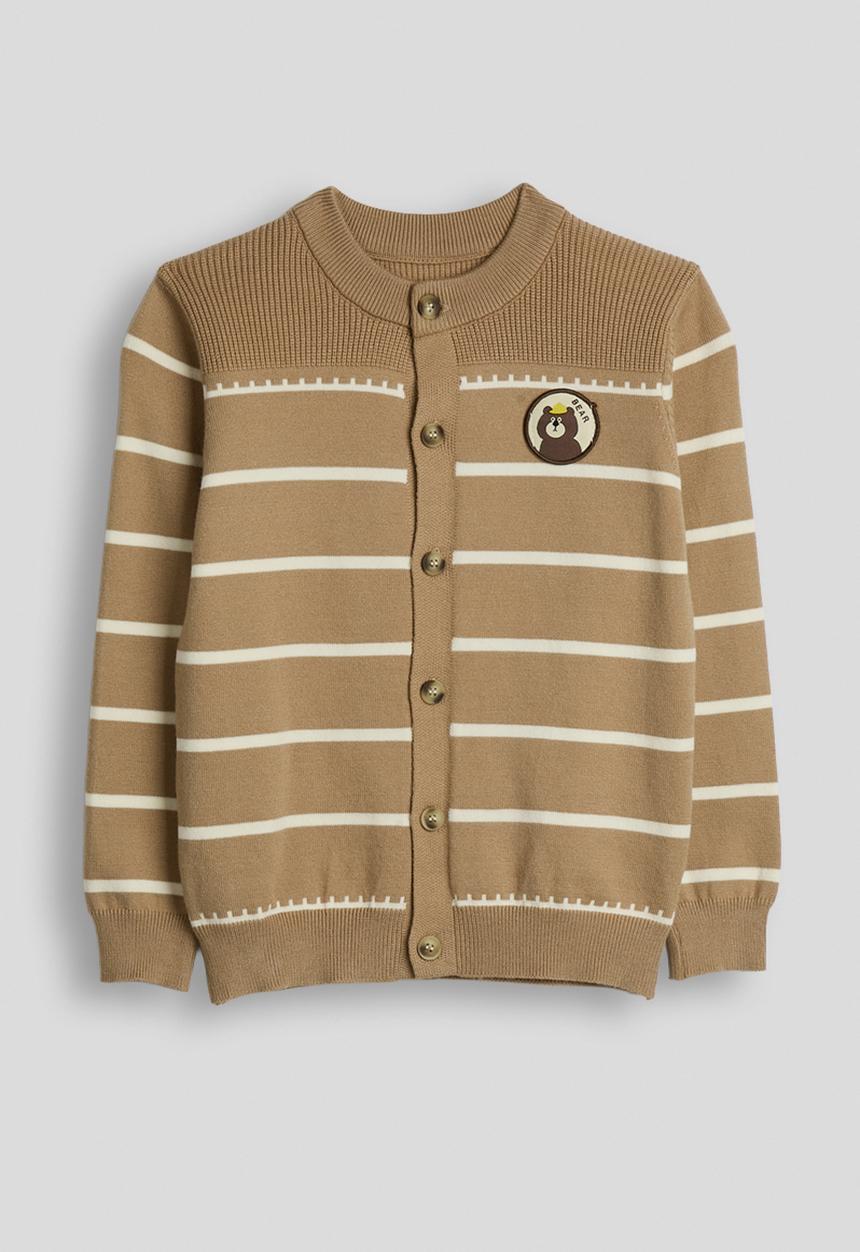 Pop Candy - Ribbed shoulder yoke cardigan - brown/stripes