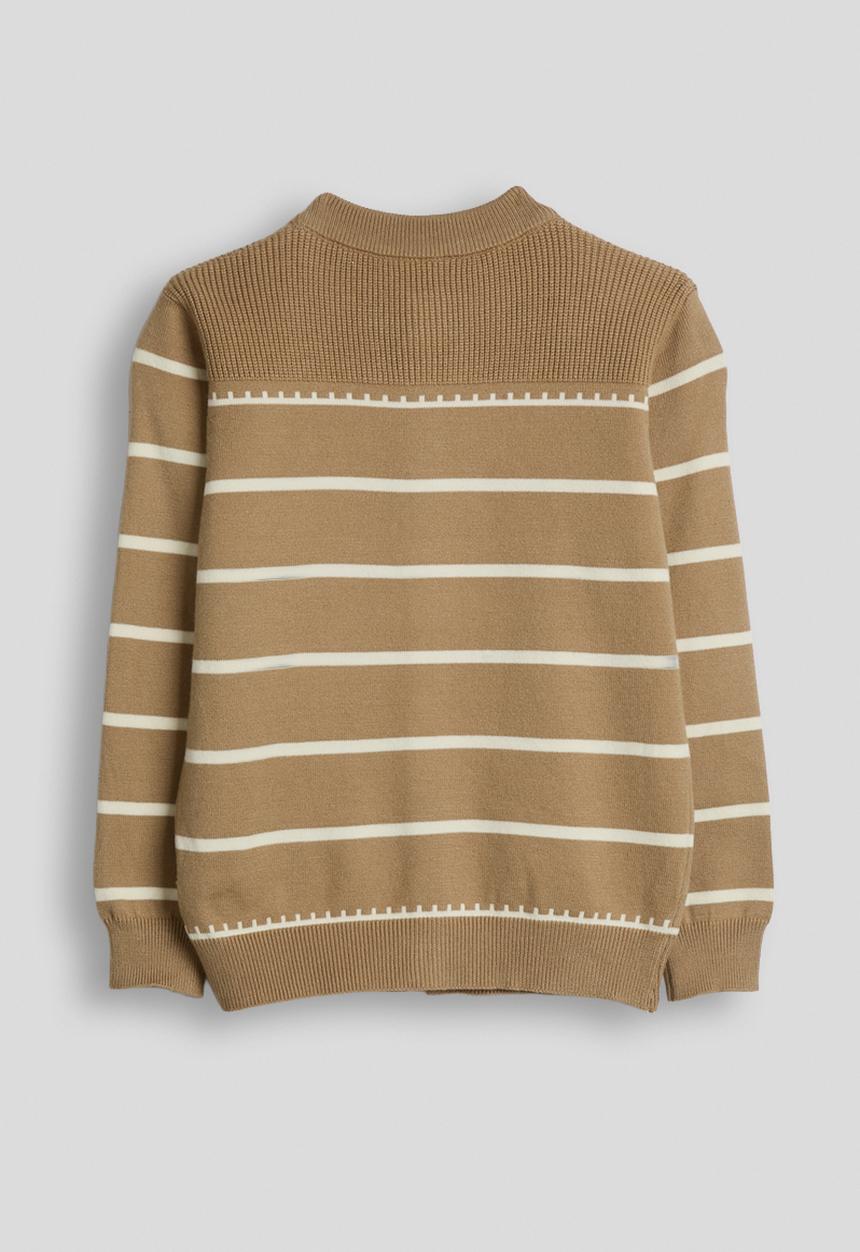 Pop Candy - Ribbed shoulder yoke cardigan - brown/stripes