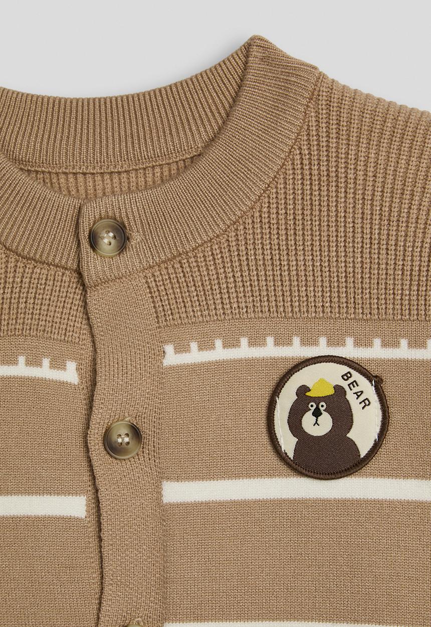 Pop Candy - Ribbed shoulder yoke cardigan - brown/stripes