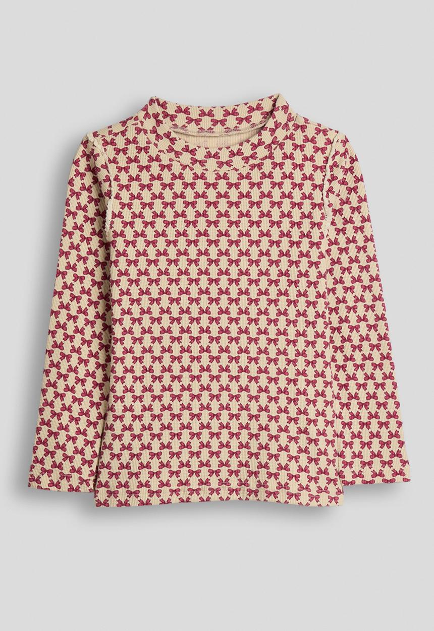 Pop Candy - Ribbed long sleeved tee - dark pink bow aop/beige