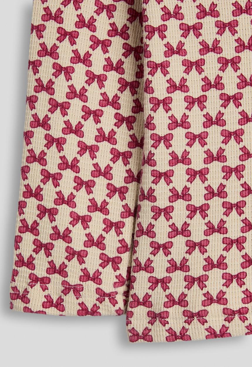 Pop Candy - Ribbed long sleeved tee - dark pink bow aop/beige