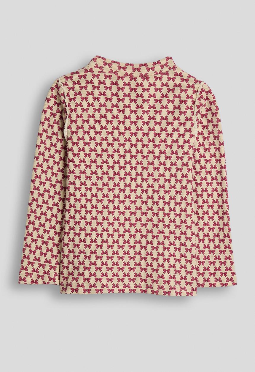 Pop Candy - Ribbed long sleeved tee - dark pink bow aop/beige