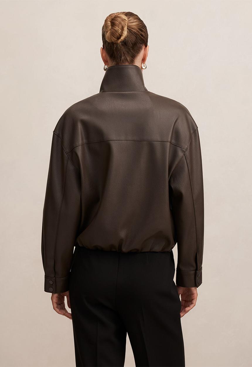 Forever New - Angela Oversized Pu Bomber Jacket in Chocolate