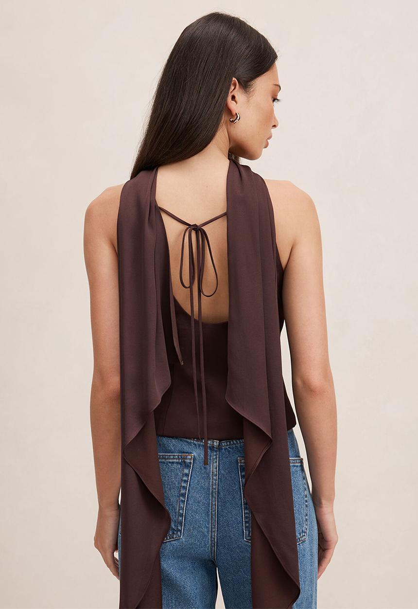 Forever New - Millie high neck cape top in chocolate