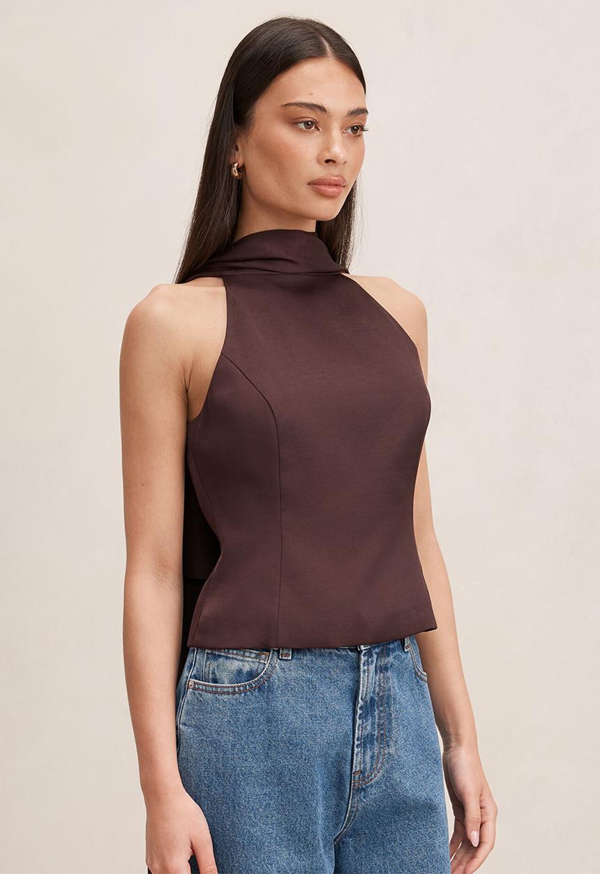 Forever New - Millie high neck cape top in chocolate