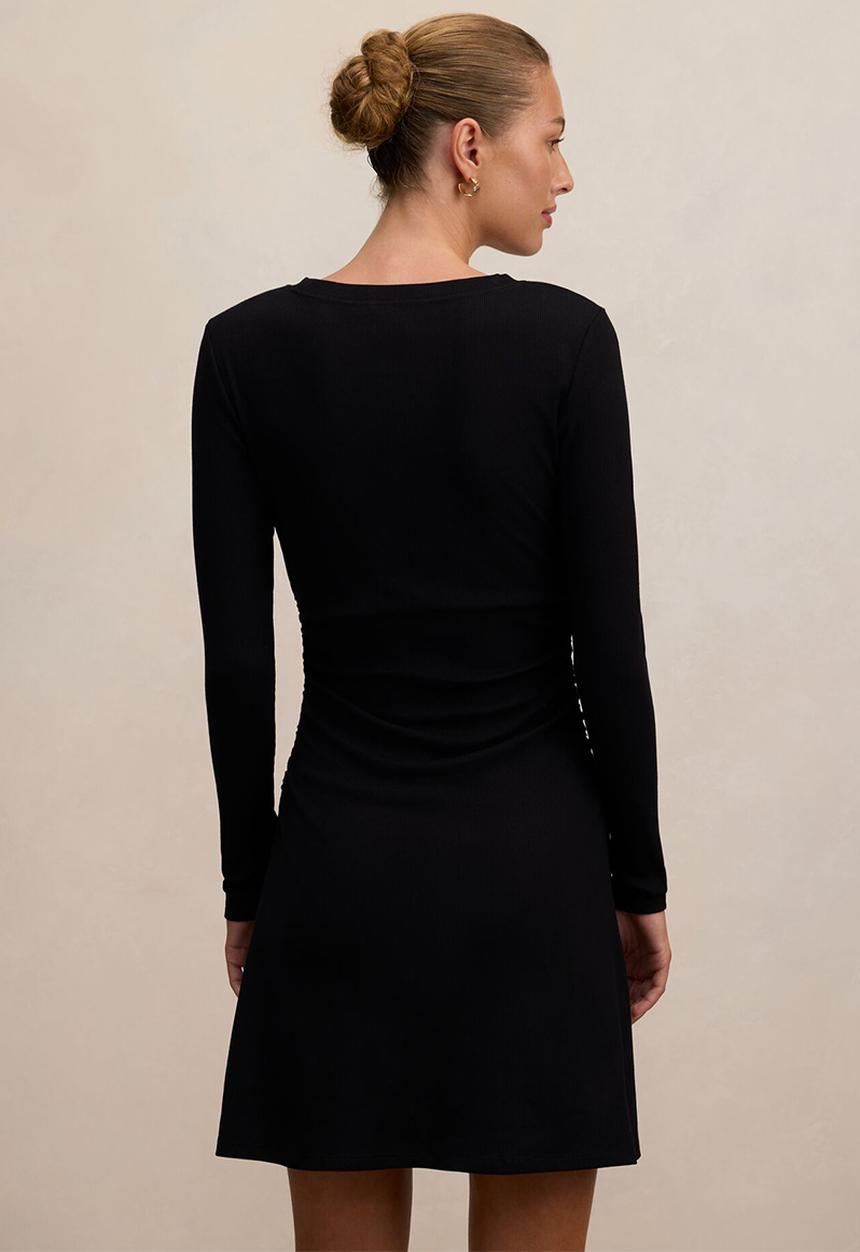 Forever New - Ash long sleeve ribbed mini dress in black