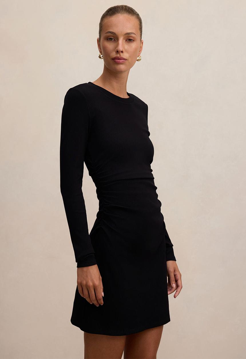 Forever New - Ash long sleeve ribbed mini dress in black