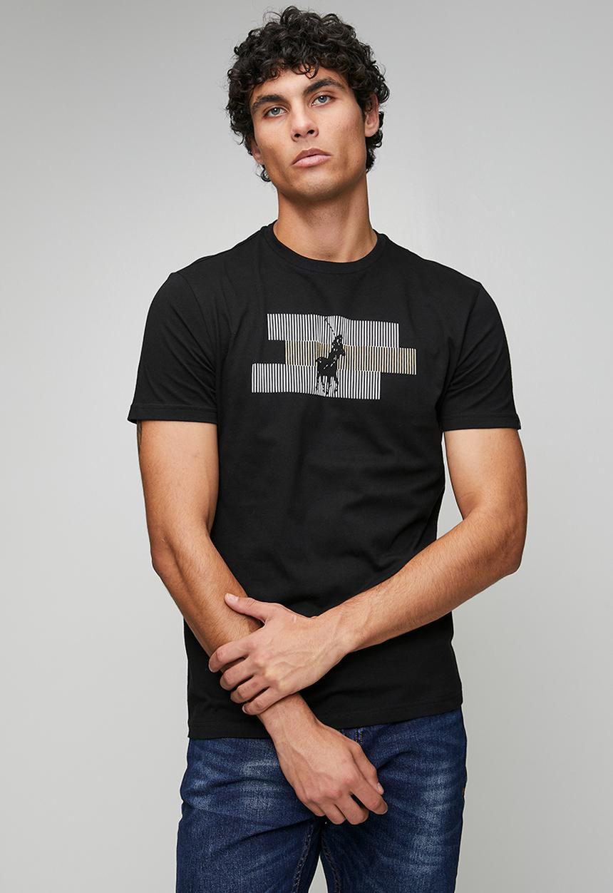 POLO - Hakeem Line Pony Printed Short Sleeve Tee - Black