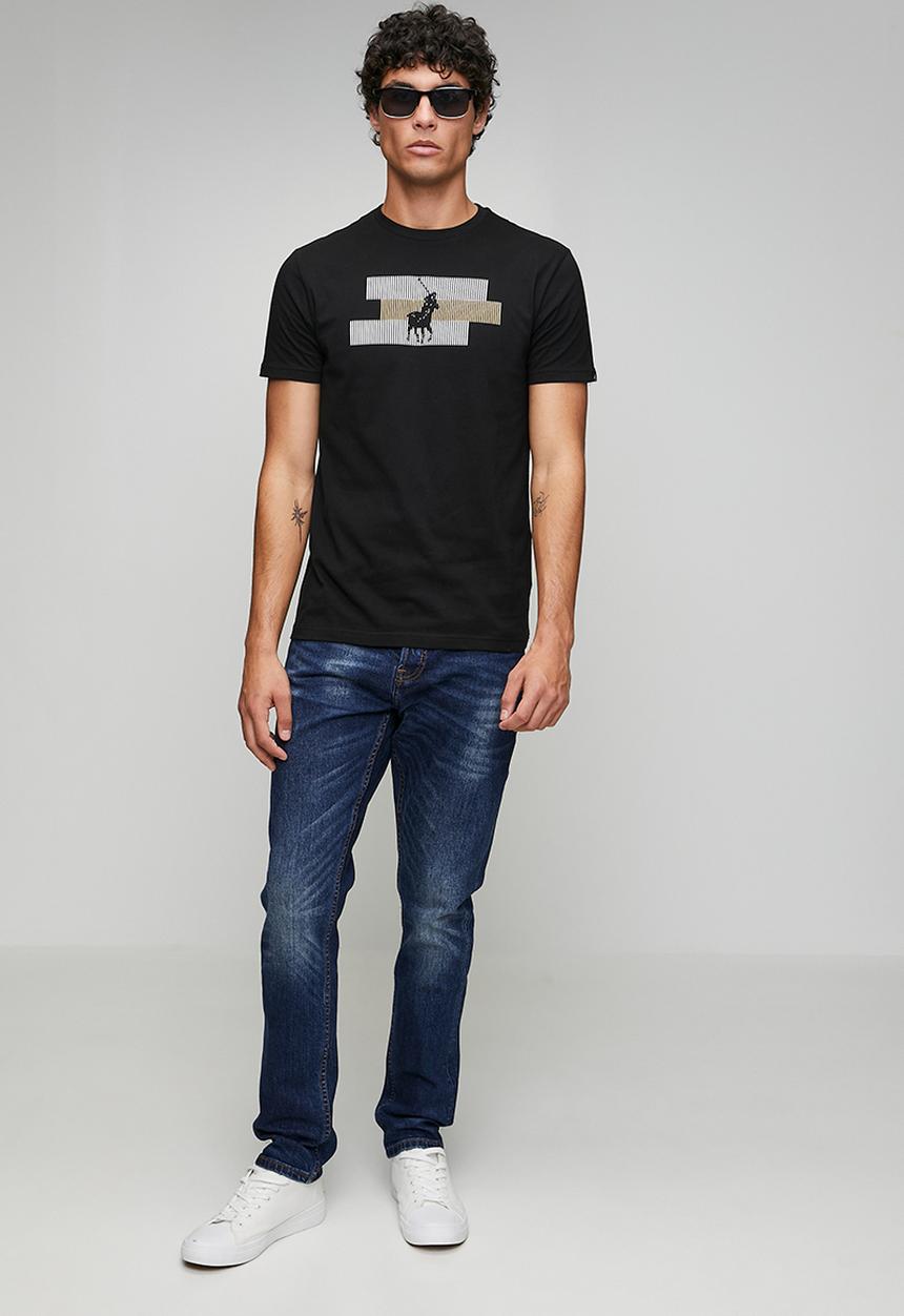 POLO - Hakeem Line Pony Printed Short Sleeve Tee - Black