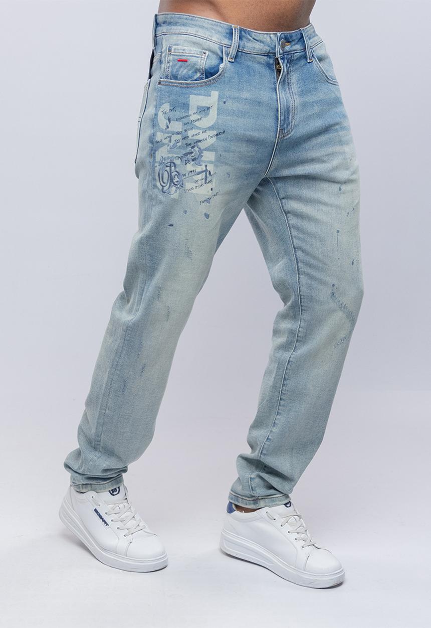 Bogart Man - Bogart script print vintage denim - blue
