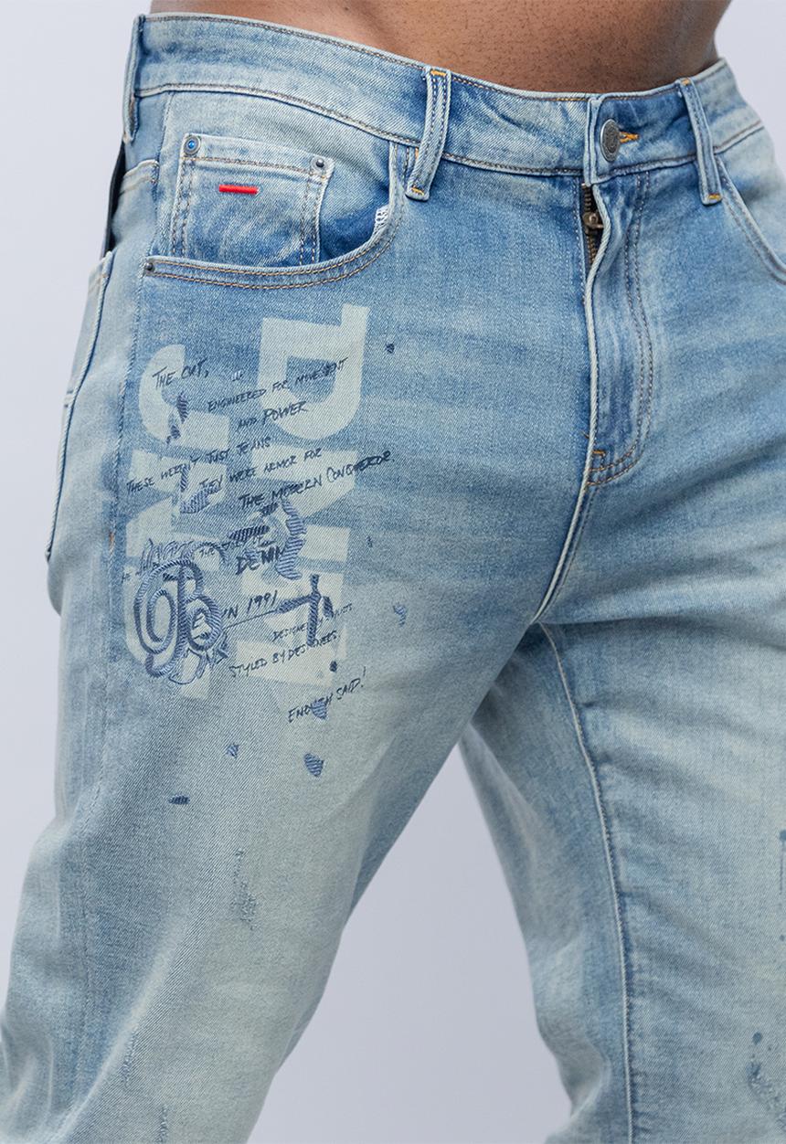 Bogart Man - Bogart script print vintage denim - blue