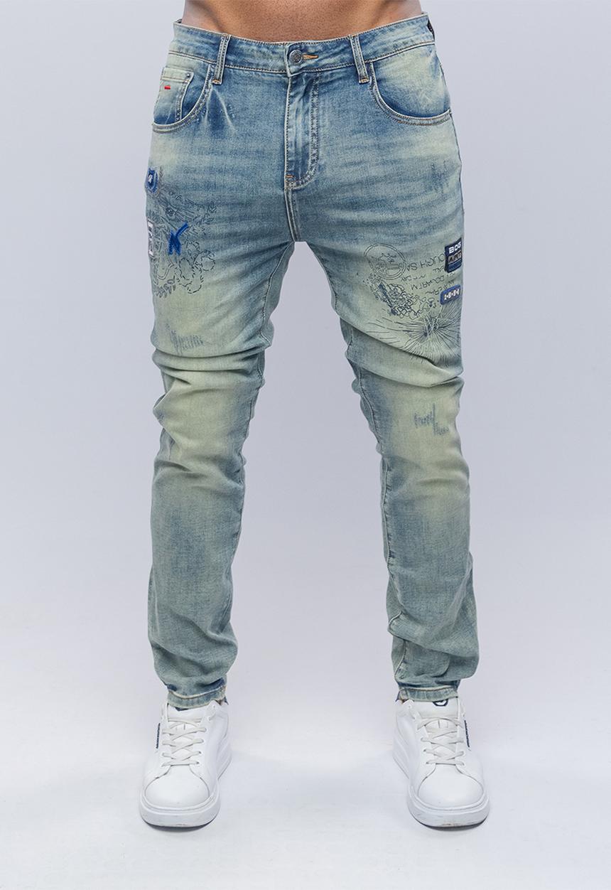 Bogart Man - Bogart vintage wash embroidered denim - blue