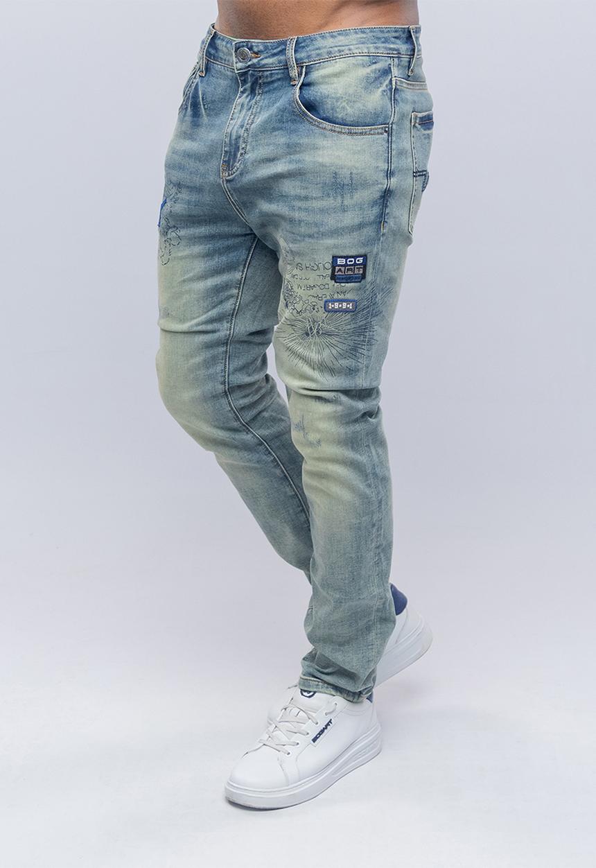 Bogart Man - Bogart vintage wash embroidered denim - blue