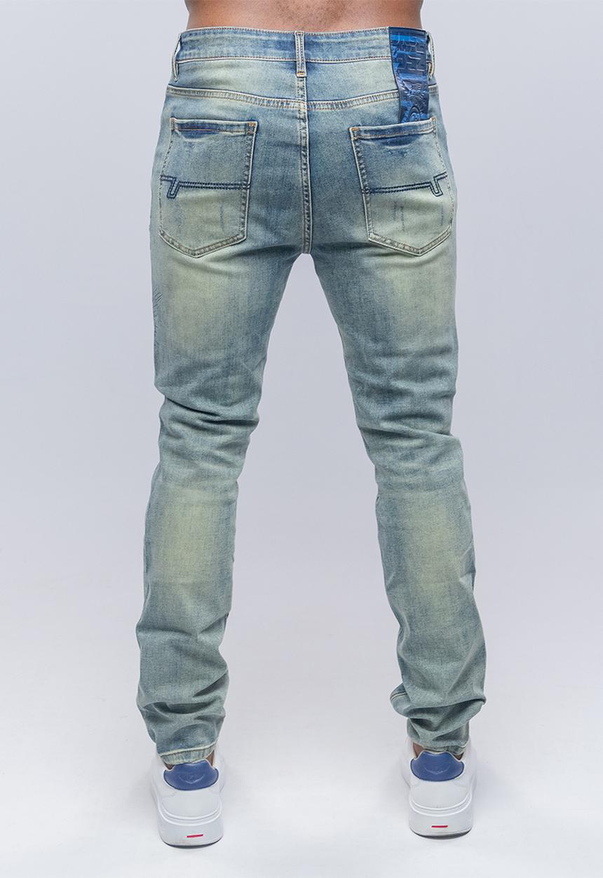 Bogart Man - Bogart vintage wash embroidered denim - blue