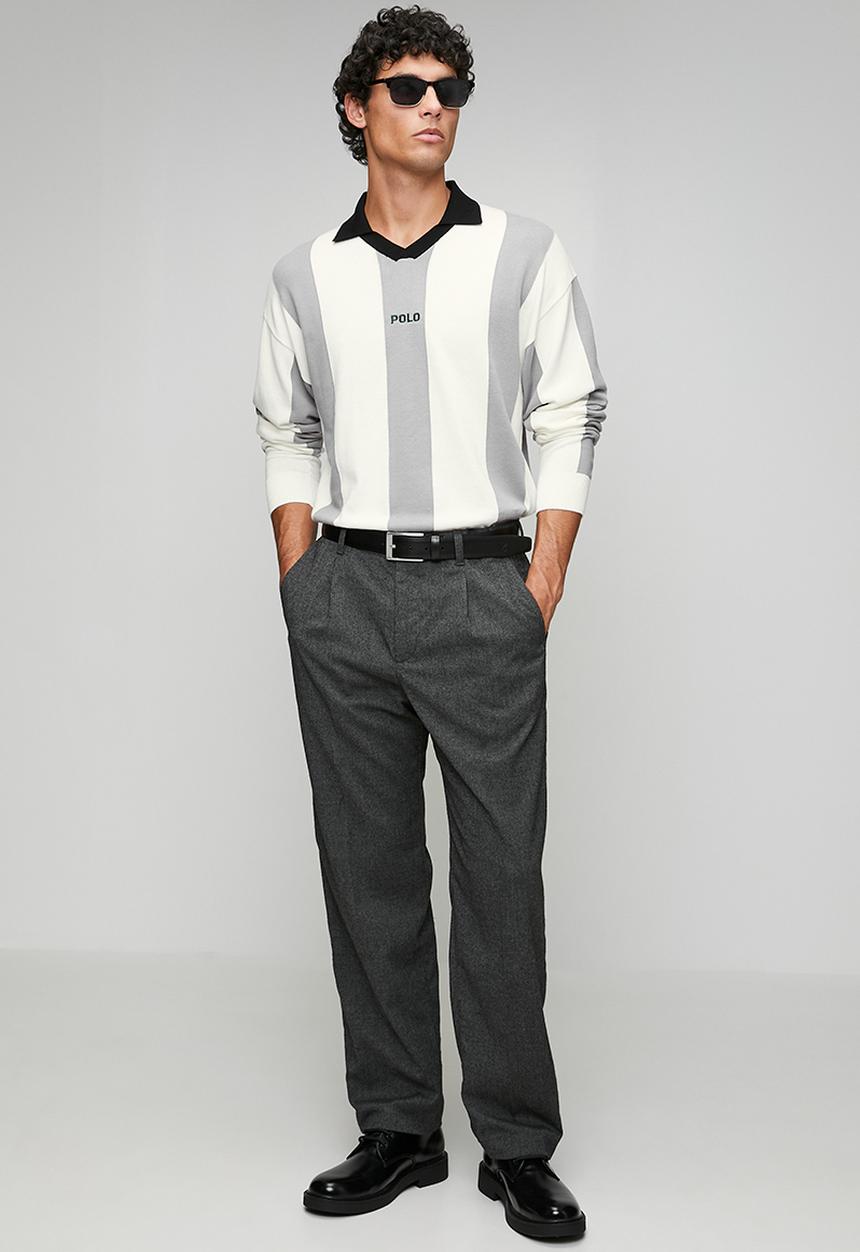 POLO - Moroka Sport Long Sleeve Polo Knit Top - Off White