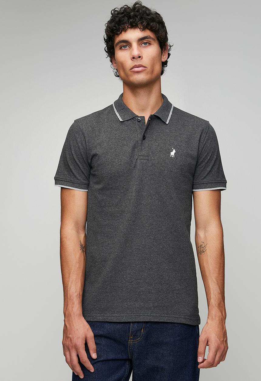 POLO - Axton Tipped Melange Short Sleeve Golfer - Charcoal Melange