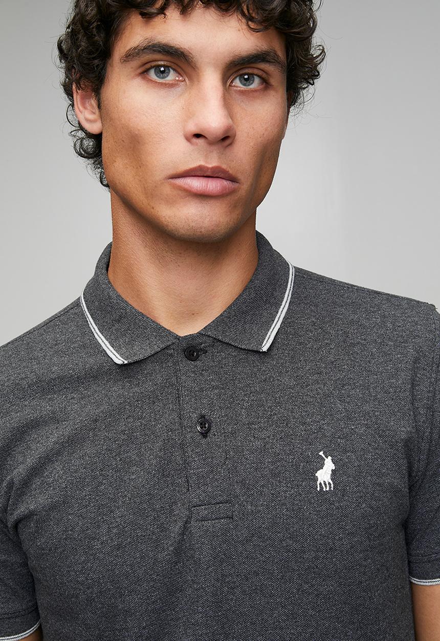 POLO - Axton Tipped Melange Short Sleeve Golfer - Charcoal Melange