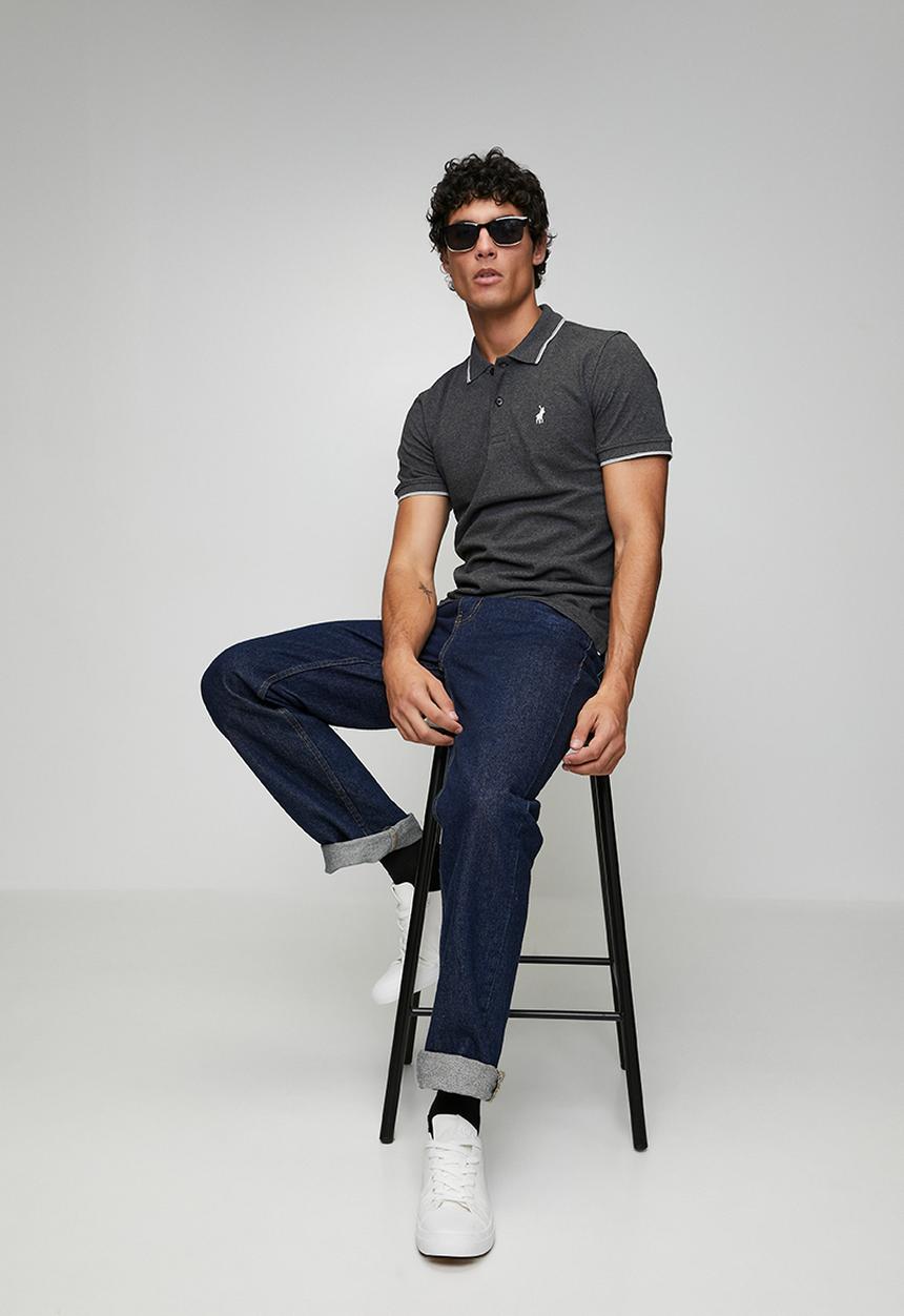 POLO - Axton Tipped Melange Short Sleeve Golfer - Charcoal Melange