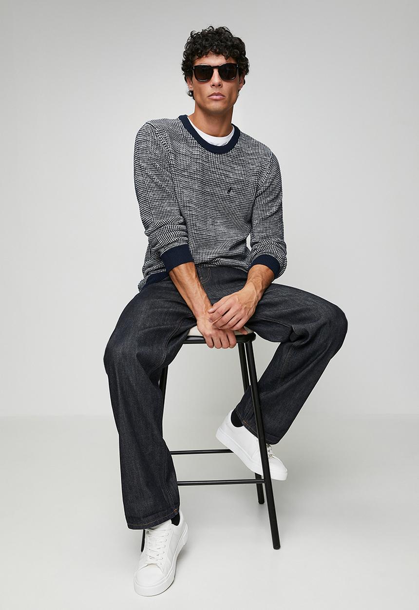 POLO - Atticus Ls Textured Crew Longs  Knitwear - Navy