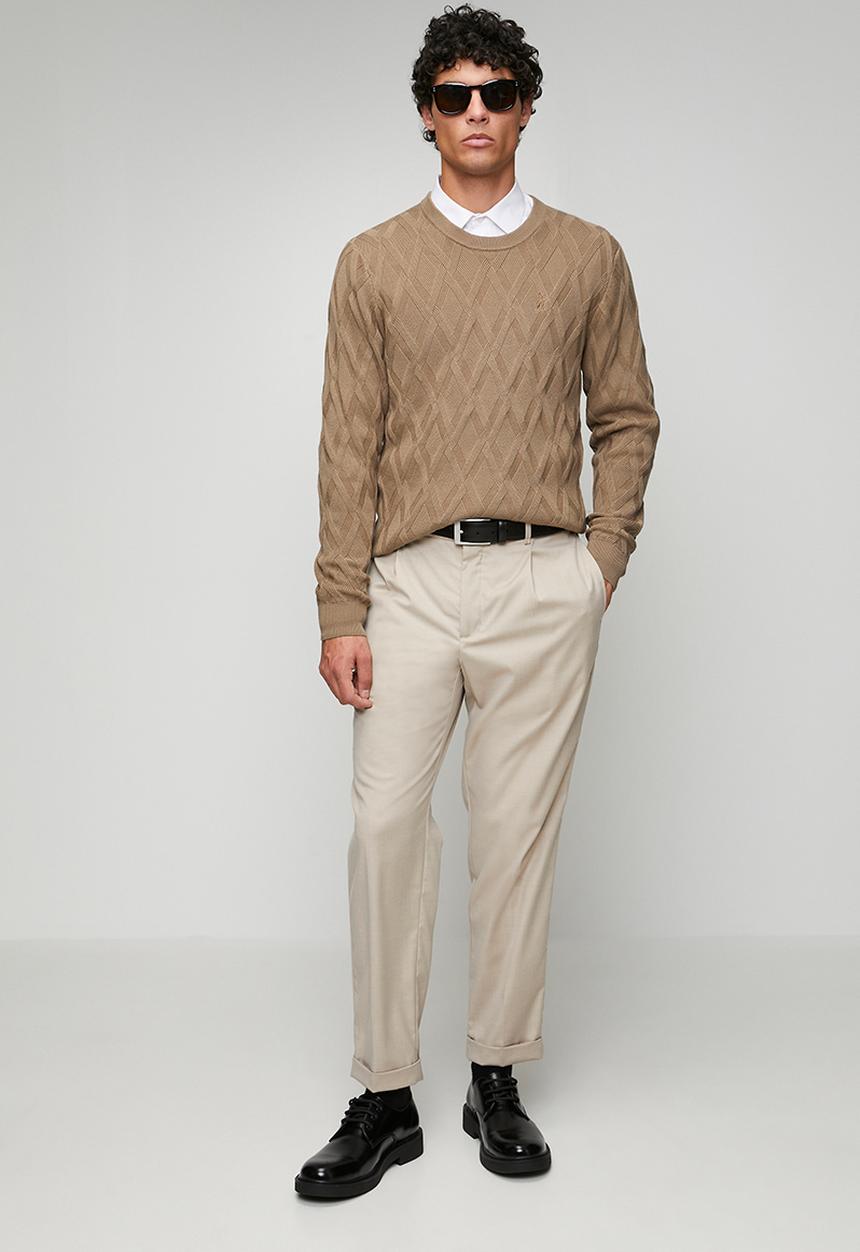 POLO -  Textured Argyle Luxx Knitwear  - Brown
