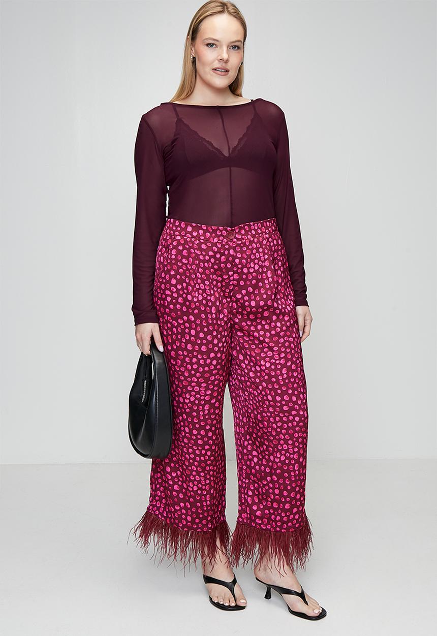 Me&B - Plus Crew Neck Mesh Top - Burgundy