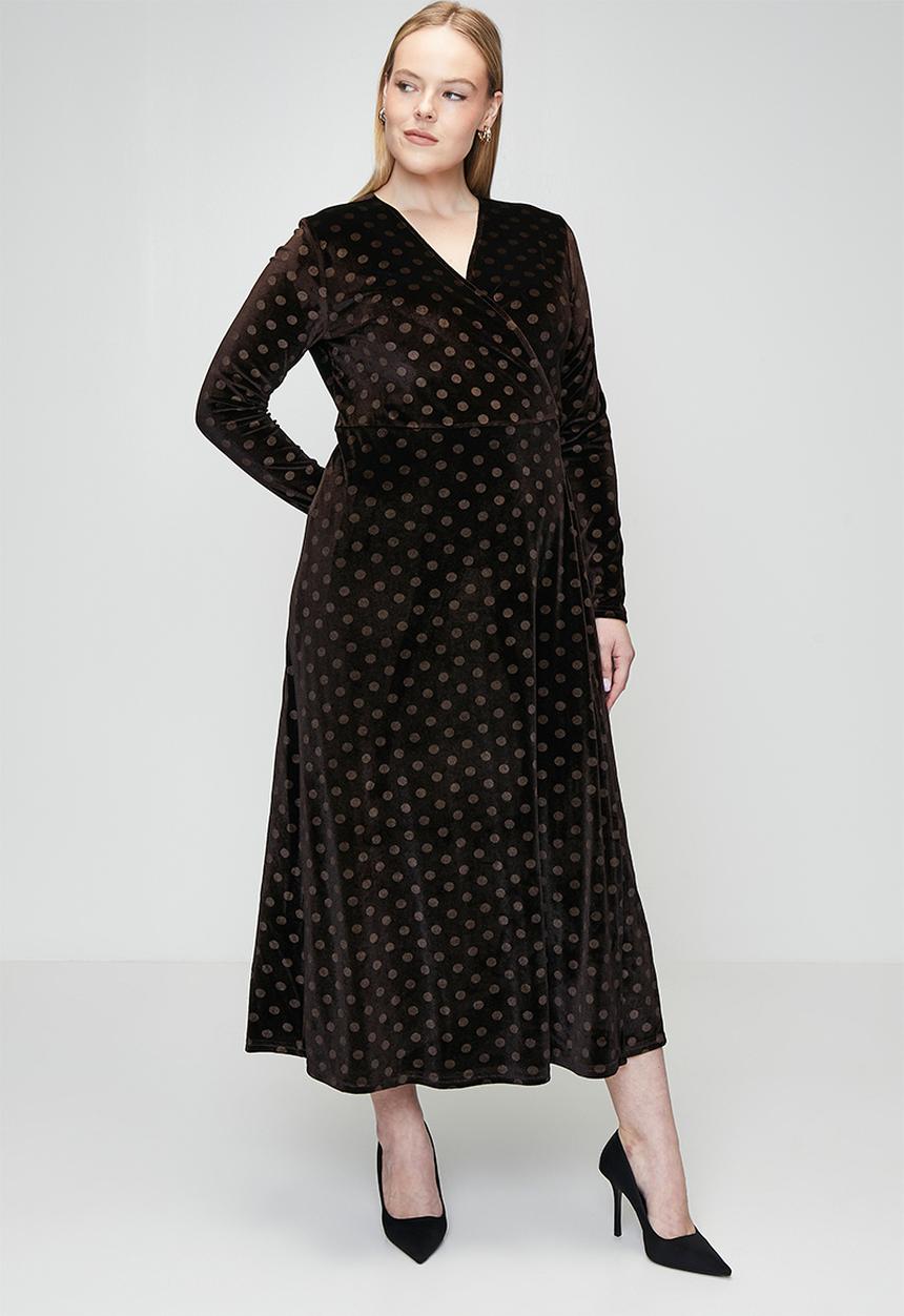 Plus Velvet Choc Spot Wrap Dress