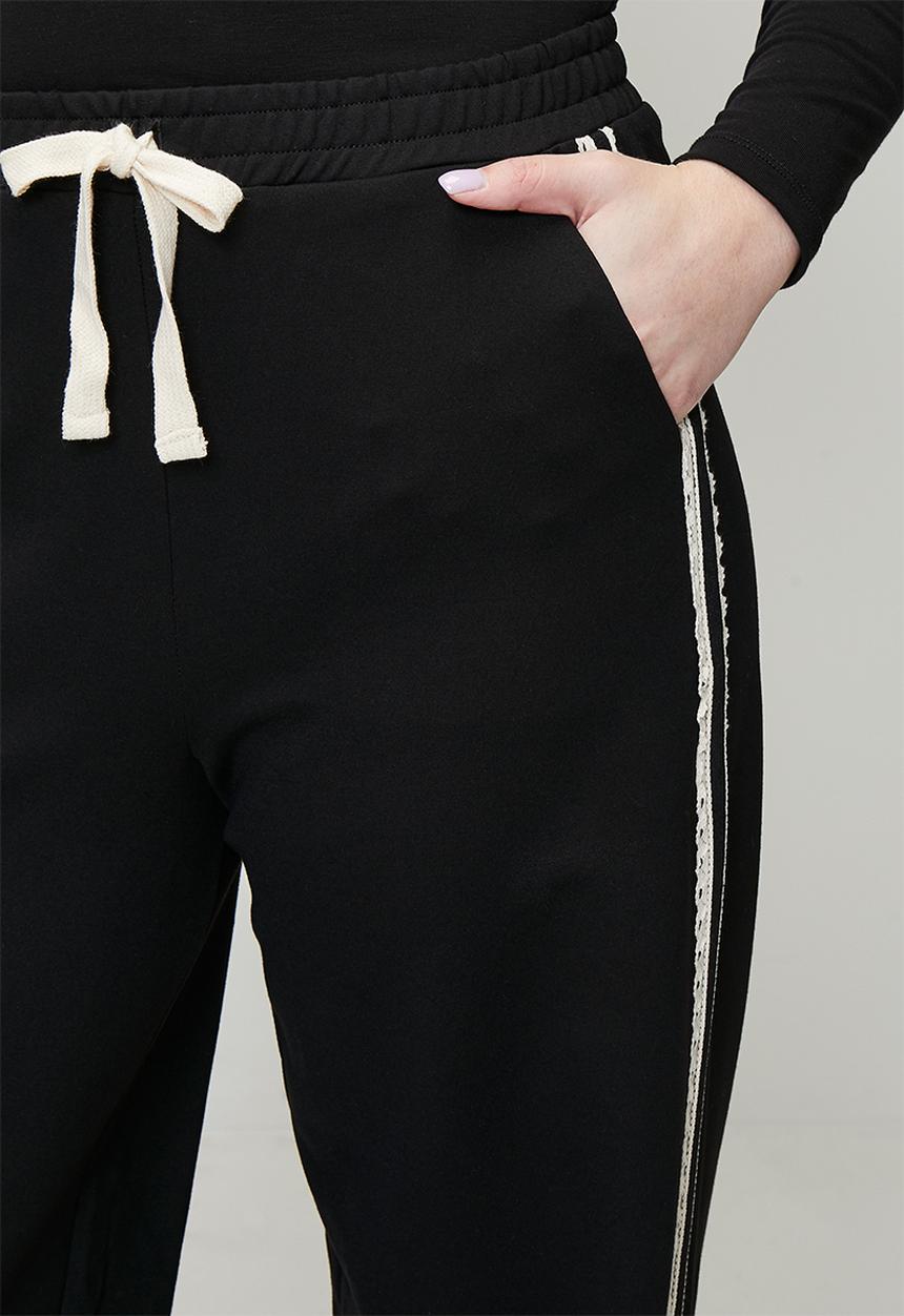 Me&B - Plus Contrast Ponti Pant - Black