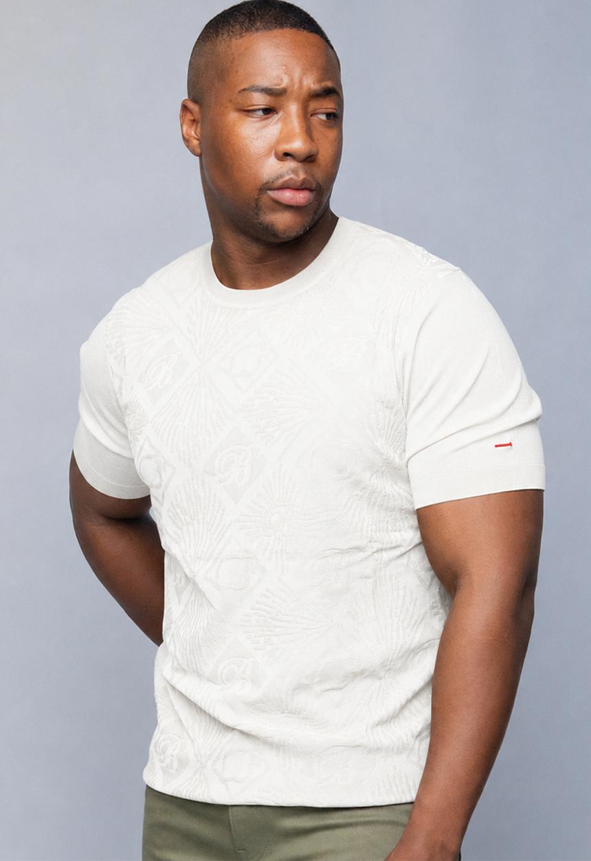 Bogart Man - Bogart monogram jacquard knit tee - cream