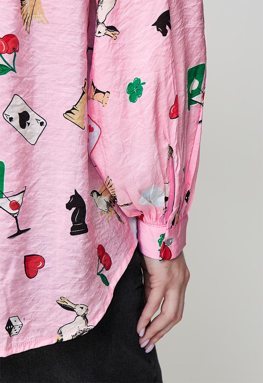 Me&B - Plus Bellow Sleeve Shirt in Players Print - Light Pink